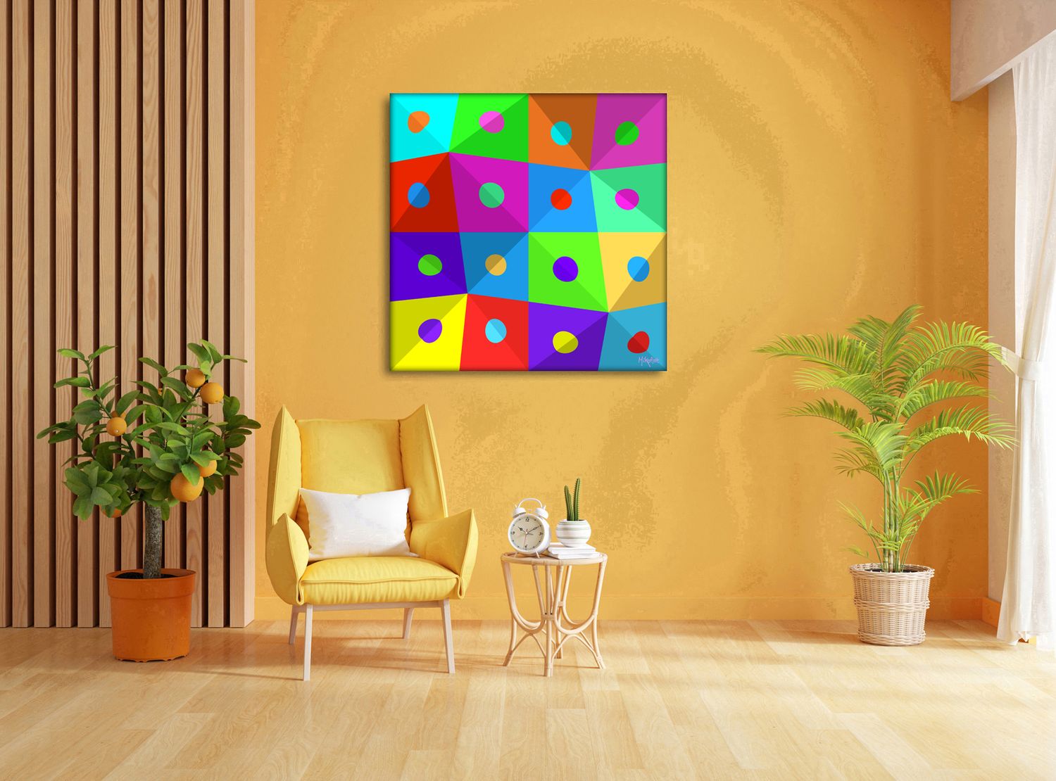 Chromatic Grid – uniek Liquid Gloss® kunstwerk nr. 0115 van MikoArt — afbeelding 2