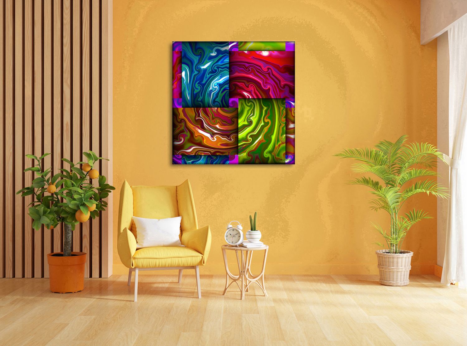 Marbled Quadrants – uniek Liquid Gloss® kunstwerk nr. 0126 van MikoArt — afbeelding 2