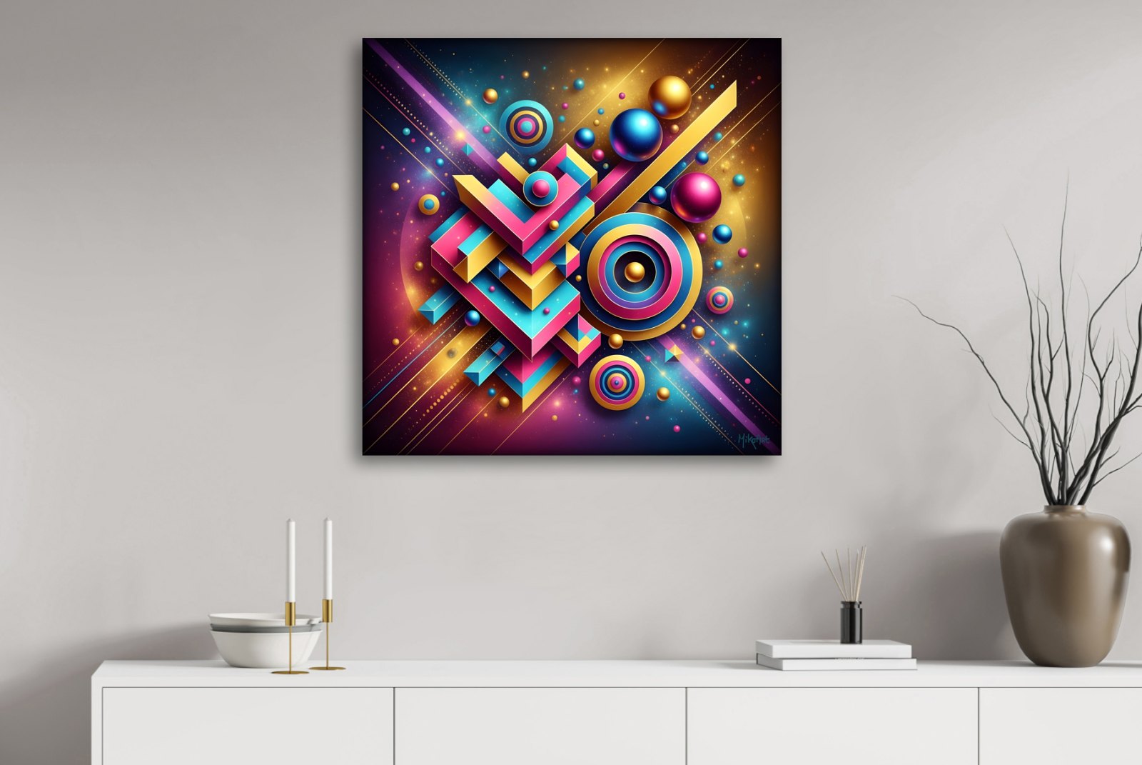 Geometric Encounter – uniek Liquid Gloss® kunstwerk nr. 0353 van MikoArt — afbeelding 2